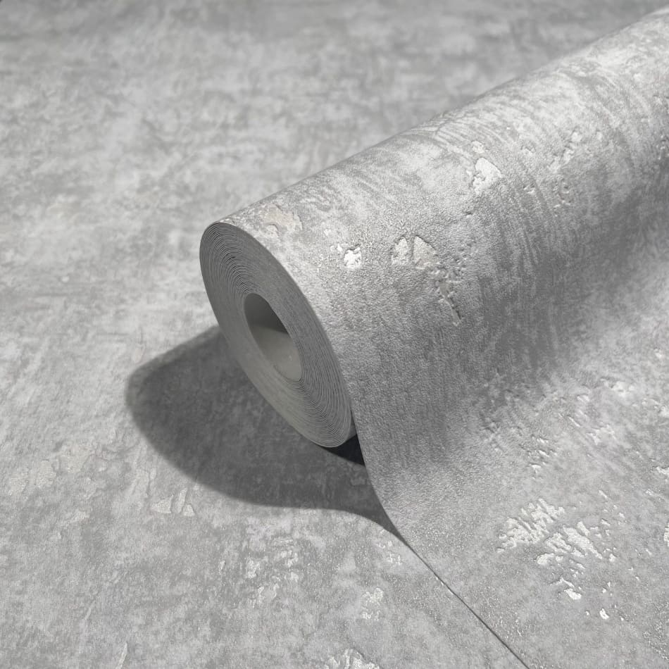 Behang met grove beton structuur en metallic glans